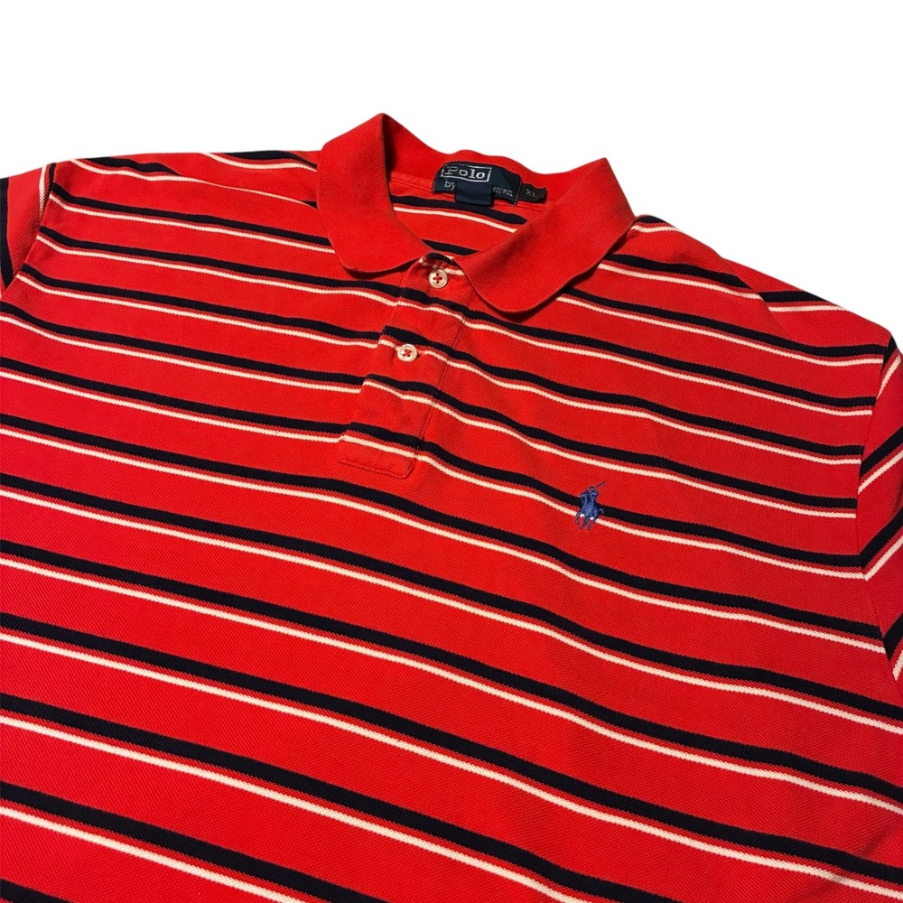 Polo Ralph Lauren Mens Red Striped Pique Short Sleeve Polo Shirt Size XL